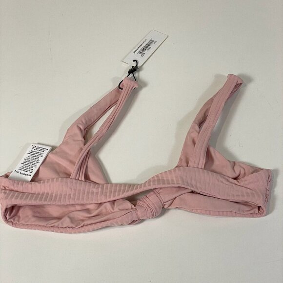 Vitamin A Lou Front Bow Ribbed Triangle Bikini Top Pink XS Swimwear Beach NWT - Picture 3 of 7